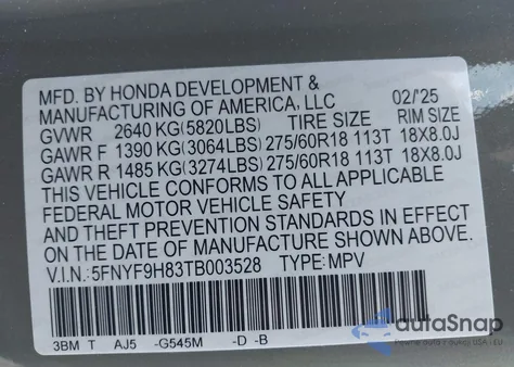 2026 Honda Passport Awd Trailsport Elite/Awd Trailsport Elite Blackout z USA, uszkodzony, nr VIN 5FNYF9H83TB003528
